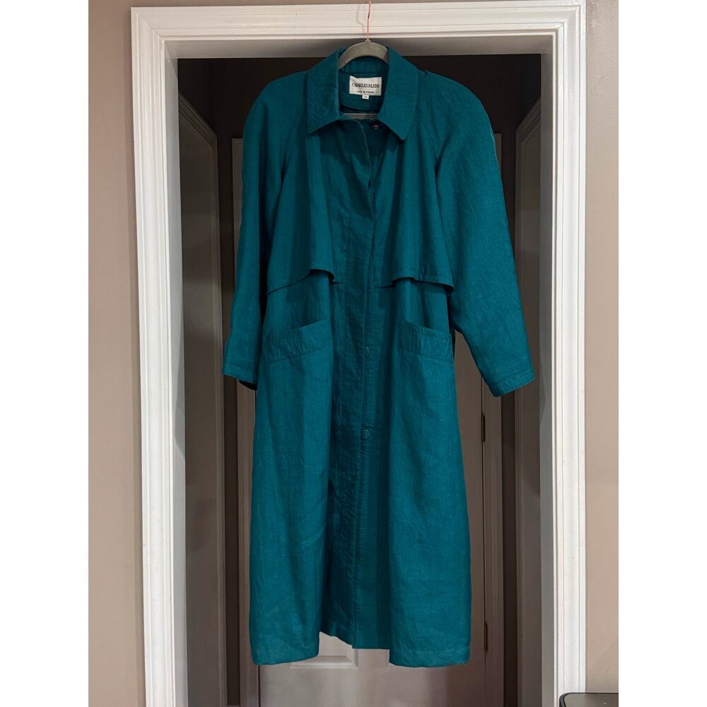 VINTAGE CHARLES KLEIN Teal Long Coat - Size 14